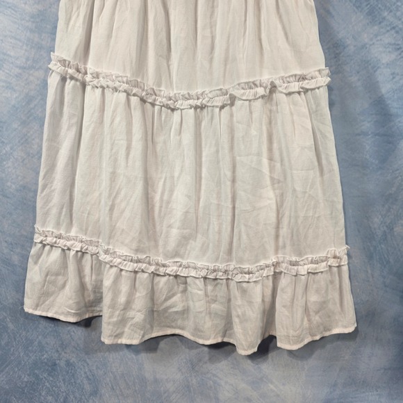 Trixxi Womens White Tiered Ruffle Mini Dress Smocked Back Spaghetti Strap Size M - Picture 3 of 6